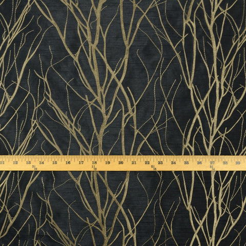 Grove Night Embroidered Floral Branches Poly Drapery Fabric