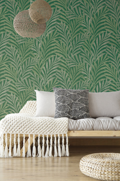 HC7501 Green Tea Leaves Stripe Wallpaper
