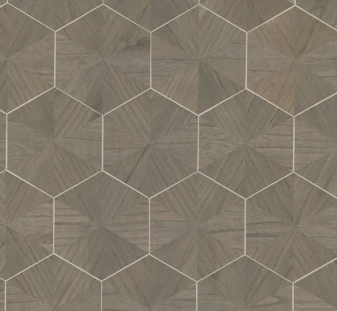 HO2102 Brown Hexagram Wood Veneer Wallpaper