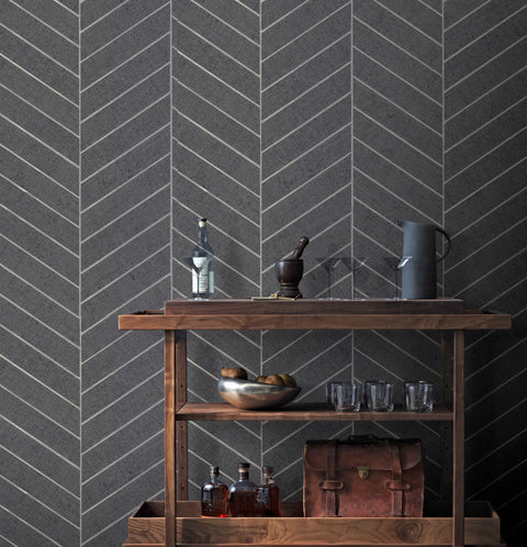 HO2107 Dark Gray Atelier Herringbone Wallpaper