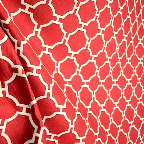 Swavelle Kinder Cherry Red Cream Oriental Trellis Upholstery Fabric