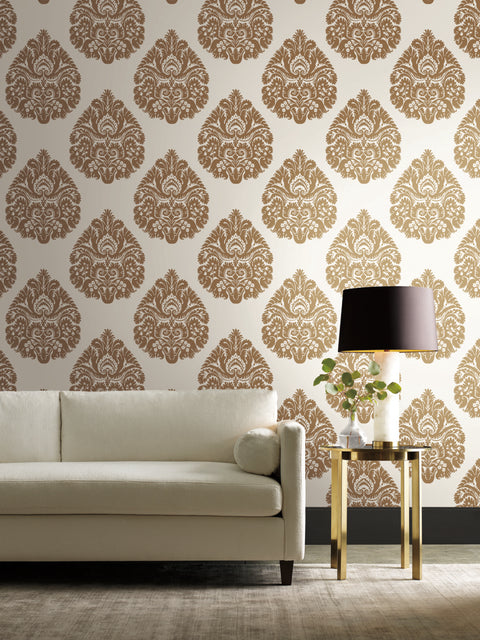 KT2141 Gold  Teardrop Damask Wallpaper