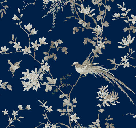 KT2171 Blue Bird And Blossom Chinoserie Wallpaper