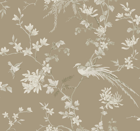 KT2172 Brown Bird And Blossom Chinoserie Wallpaper