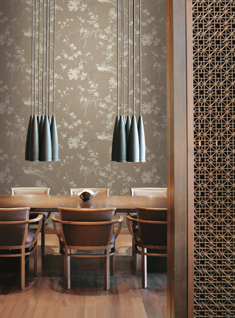 KT2172 Brown Bird And Blossom Chinoserie Wallpaper