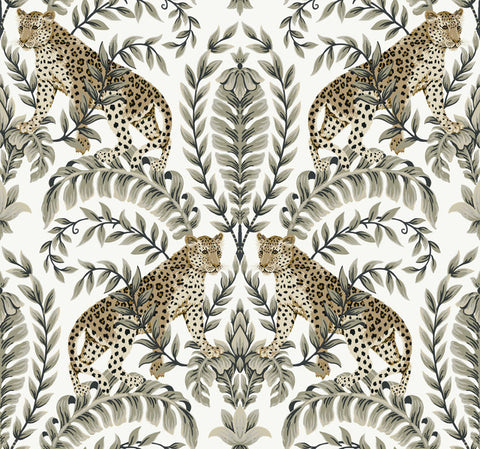 KT2202 White/Black Jungle Leopard Wallpaper