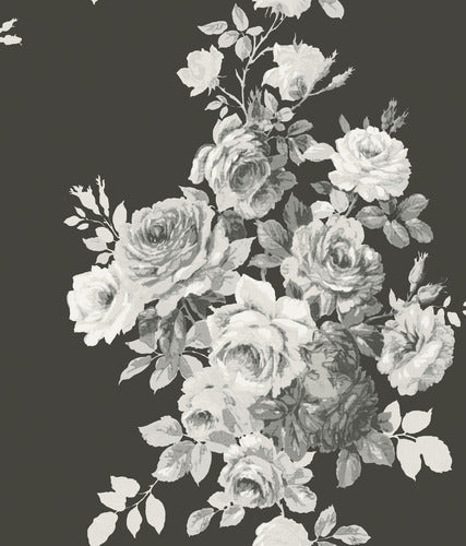 Tea Rose Black/White on Black Magnolia Home Vol. II Wallpaper