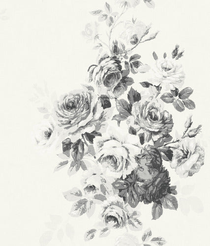Tea Rose Black/White on White Magnolia Home Vol. II Wallpaper