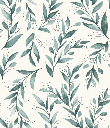 ME1536 Teal Green Watercolor Olive Branch Joanna Gains Magnolia Home Wallpaper