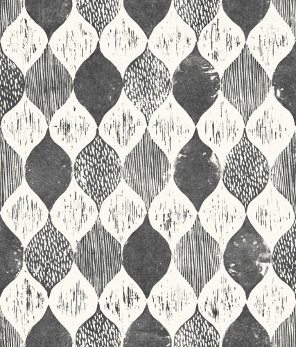 Woodblock Print Black/White Magnolia Home Vol. II Wallpaper