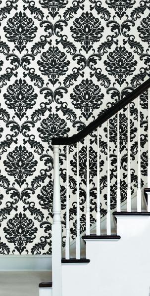 NU1646 Ariel Black and White Damask Peel and Stick Wallpaper