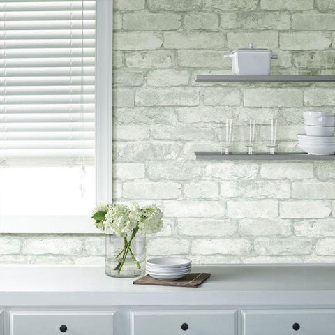 NU1653 Light Grey and White Brick Peel & Stick Wallpaper