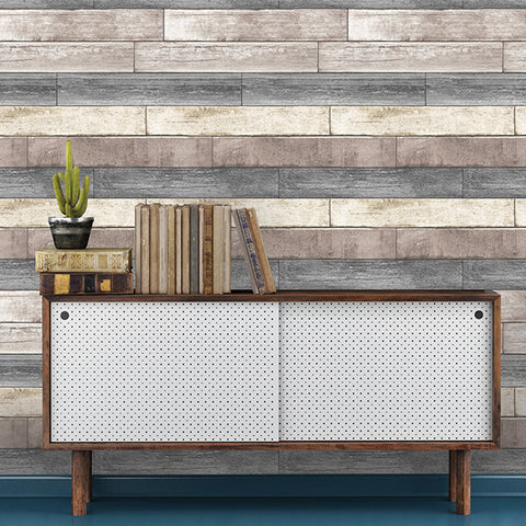NU1690 Taupe Grey Reclaimed Wood Plank Peel & Stick Wallpaper