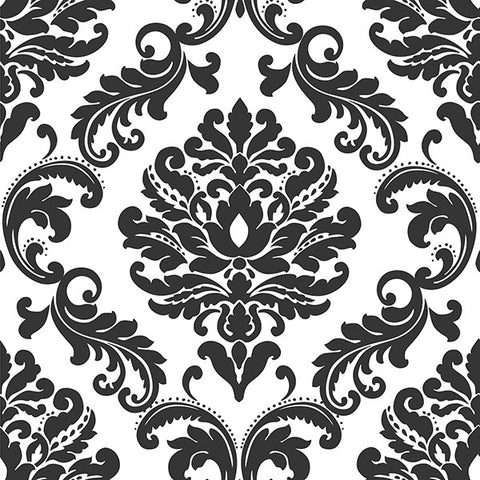 NU1646 Ariel Black and White Damask Peel and Stick Wallpaper