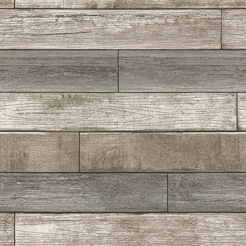 NU1690 Taupe Grey Reclaimed Wood Plank Peel & Stick Wallpaper