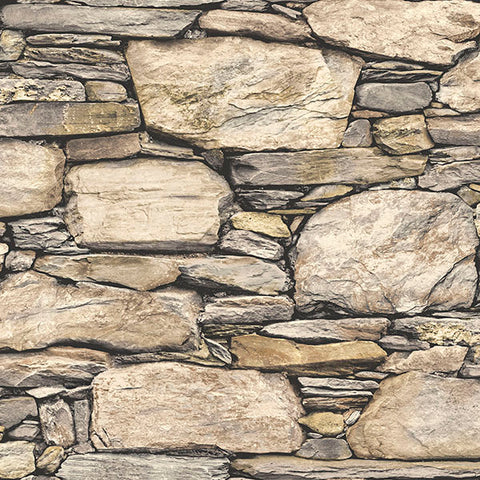 NU2065 Hadrian Stone Wall Brown Texture Peel and Stick Wallpaper
