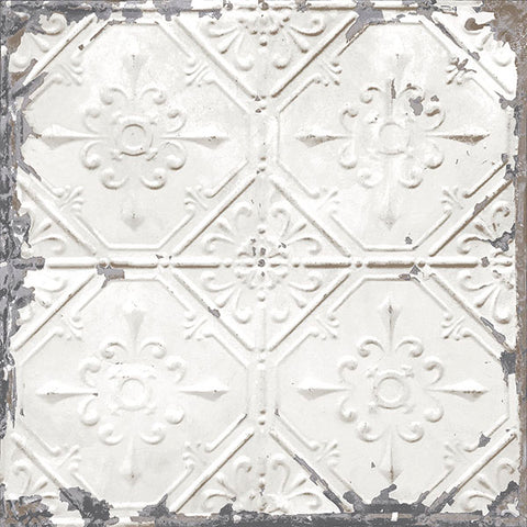 NU2086 Vintage Tin Tile Off-White Metallic Peel and Stick Wallpaper