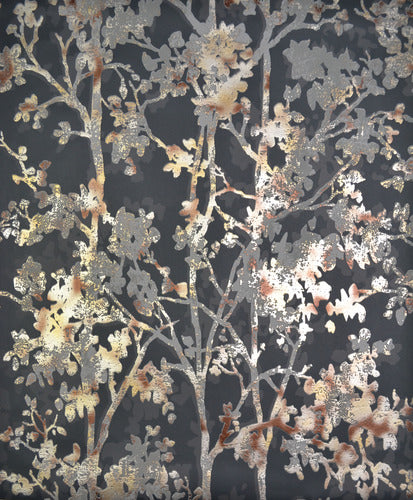 NW3580 Shimmering Foliage Black/Multi Wallpaper