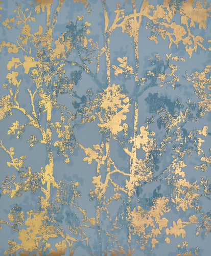 NW3581 Shimmering Foliage Blue/Gold Wallpaper