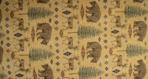 Ottawa Gold Lodge Bear Deer Pine Tree Chenille Upholstery Fabric