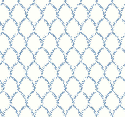 RI5180 Blue/White Laurel Wallpaper