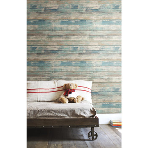 RMK9052WP Blue Distressed Wood Peel and Stick Wall Decor