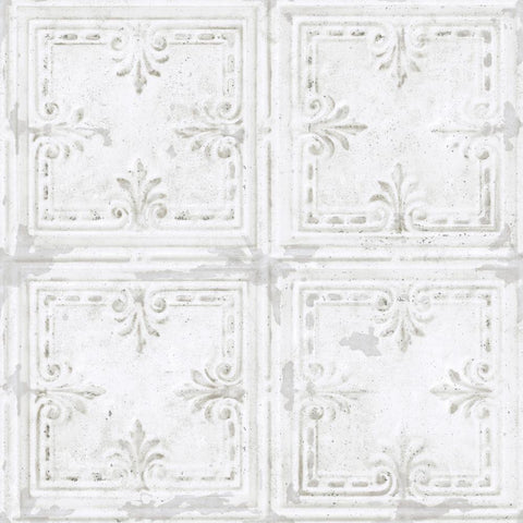 RMK11209WP Tin Tile White Peel and Stick Wallpaper