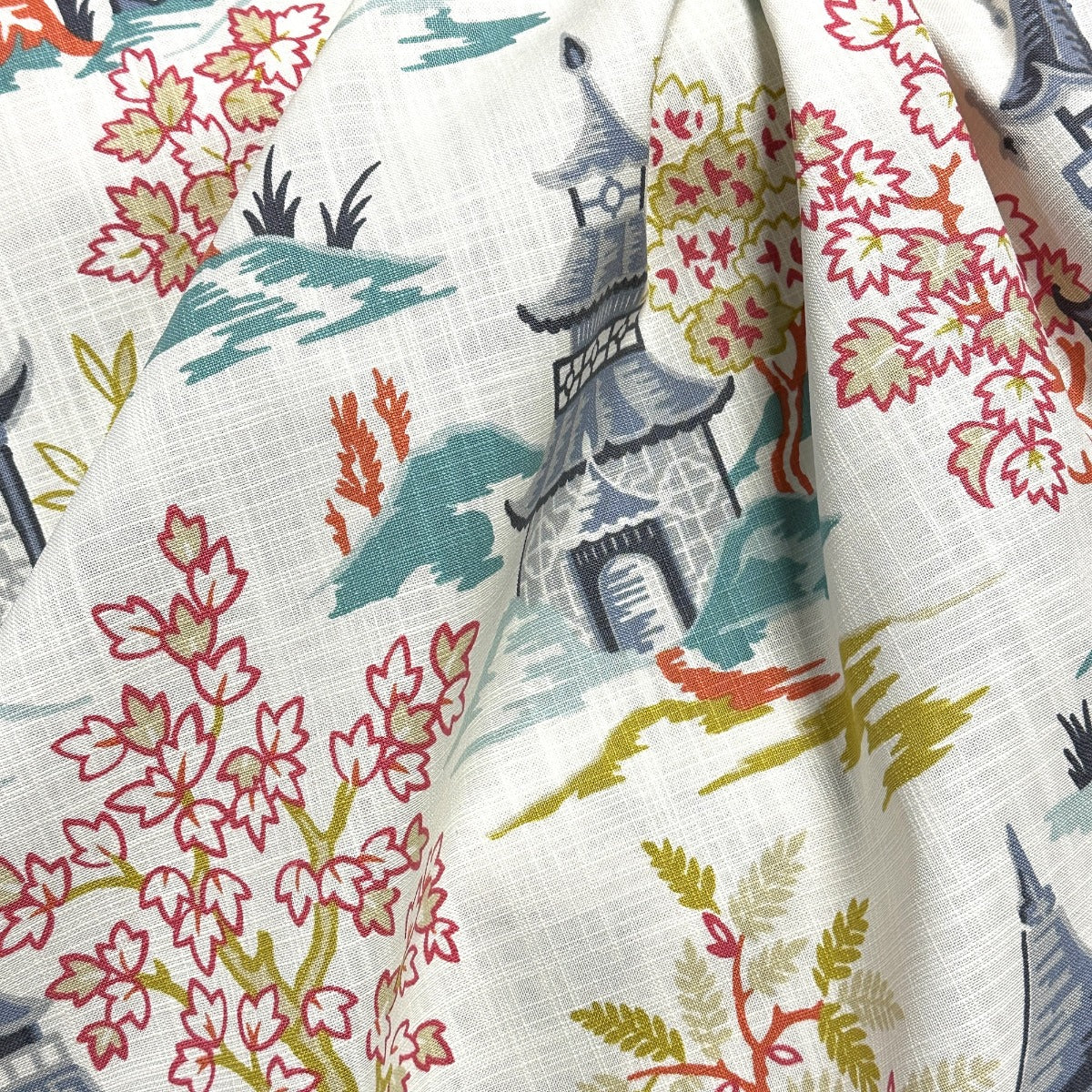 Shoji Summer Asian Chinoiserie Toile Pagoda Print Covington