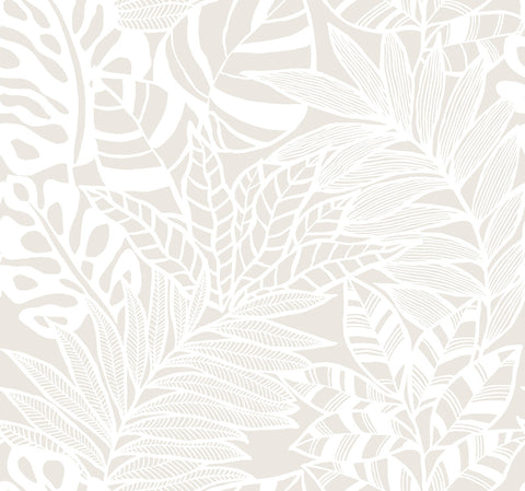 SS2573 White Jungle Leaves Wallpaper