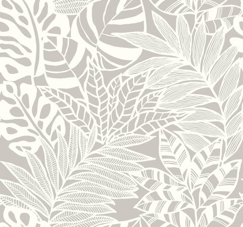 SS2574 Gray Jungle Leaves Wallpaper