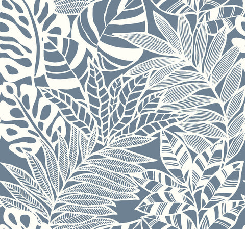 SS2576 Blue Jungle Leaves Wallpaper