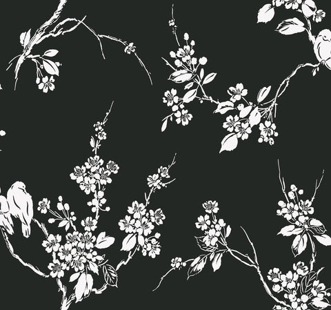 SS2589 Black White Imperial Blossoms Branch Wallpaper