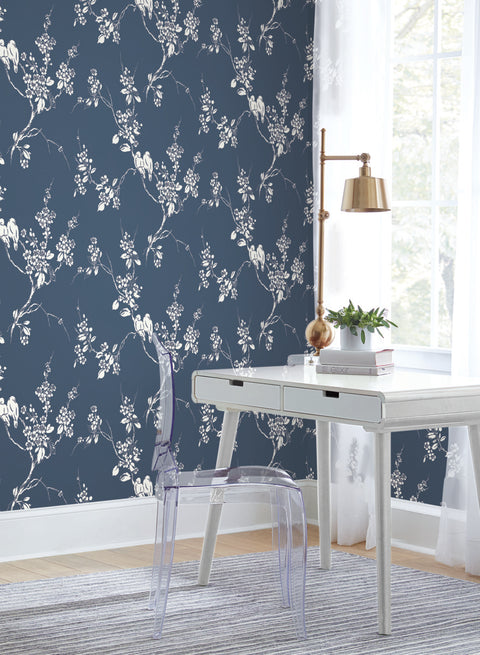 SS2592 Navy Imperial Blossoms Branch Wallpaper