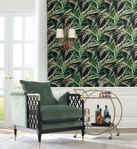 TC2606 Green Black Tropical Paradise Wallpaper