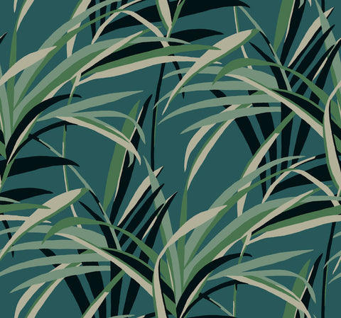 TC2607 Green Teal  Tropical Paradise Wallpaper