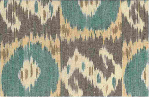 Bukhara Ikat Aqua Taupe Laura Kiran Fabric