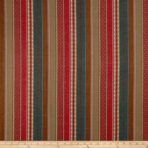 Gypsy Stripe Red Turquoise Khaki Laura Kiran Fabric