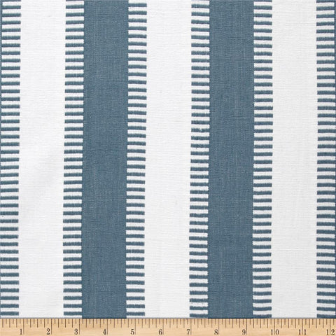 New Ladder Stripe Lake White Laura Kiran Fabric