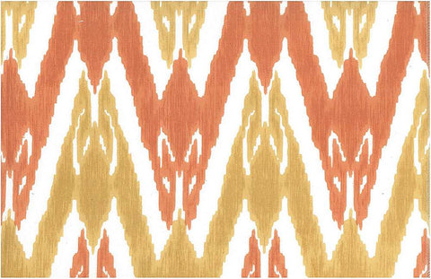 New Uzbek Ikat Print Coral Almond White Laura Kiran Fabric