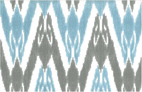 New Uzbek Ikat Print Water Silver White Laura Kiran Fabric