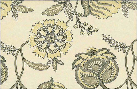 Pondicherry Handprint Taupe on Natural Laura Kiran Fabric