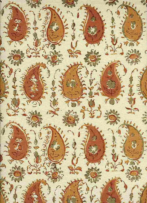 Persian Paisley Handprint Cayenne Papaya Laura Kiran Fabric