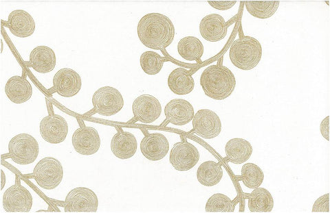 Spiral Branch Print Gold On White Laura Kiran Fabric
