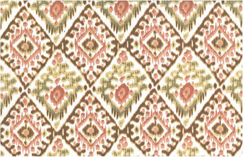 Tashkent Ikat Print Coral Sand White Laura Kiran Fabric