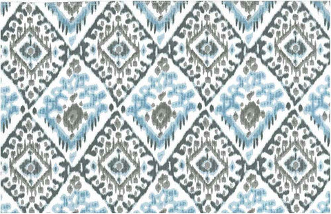 Tashkent Ikat Print Silverblue White Laura Kiran Fabric