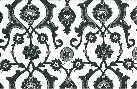 Turkish Tile Print Jet White Laura Kiran Fabric