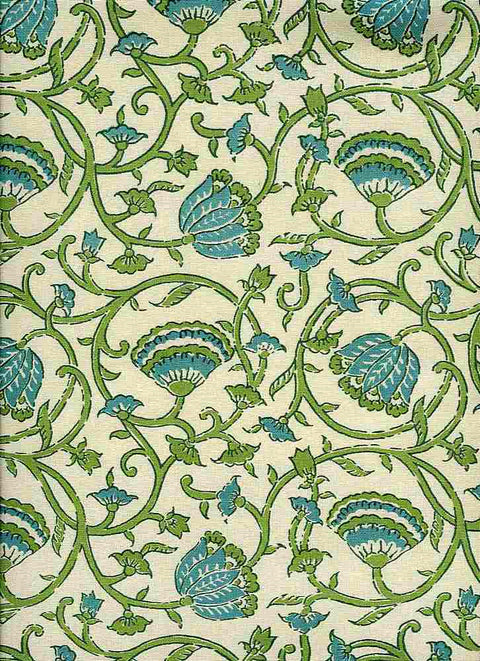 Tulipvine Handprint Natural Teal Jade Laura Kiran Fabric
